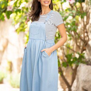 Denim Pinafore Maternity to Nursing Dress – Blue
